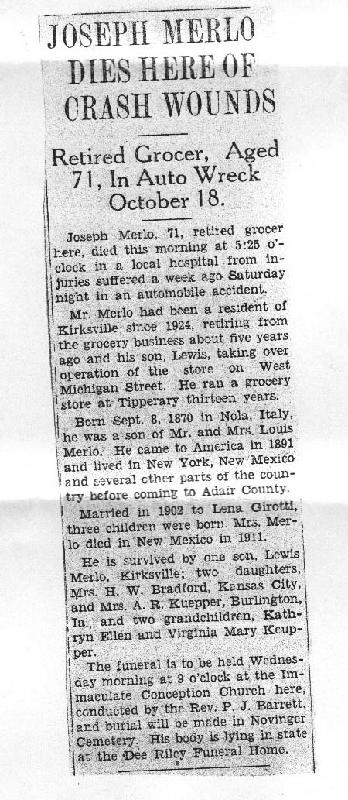 Joe Merlo obituary Joe Merlo's obituary in the Kirksville, MO newspaper.